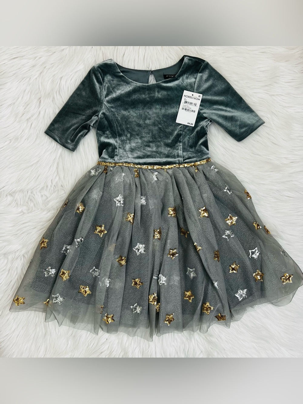 NWT! Zunie Kids' Sequin Velvet & Tulle Sequin Star & Sparkle Party Dress Sz 6